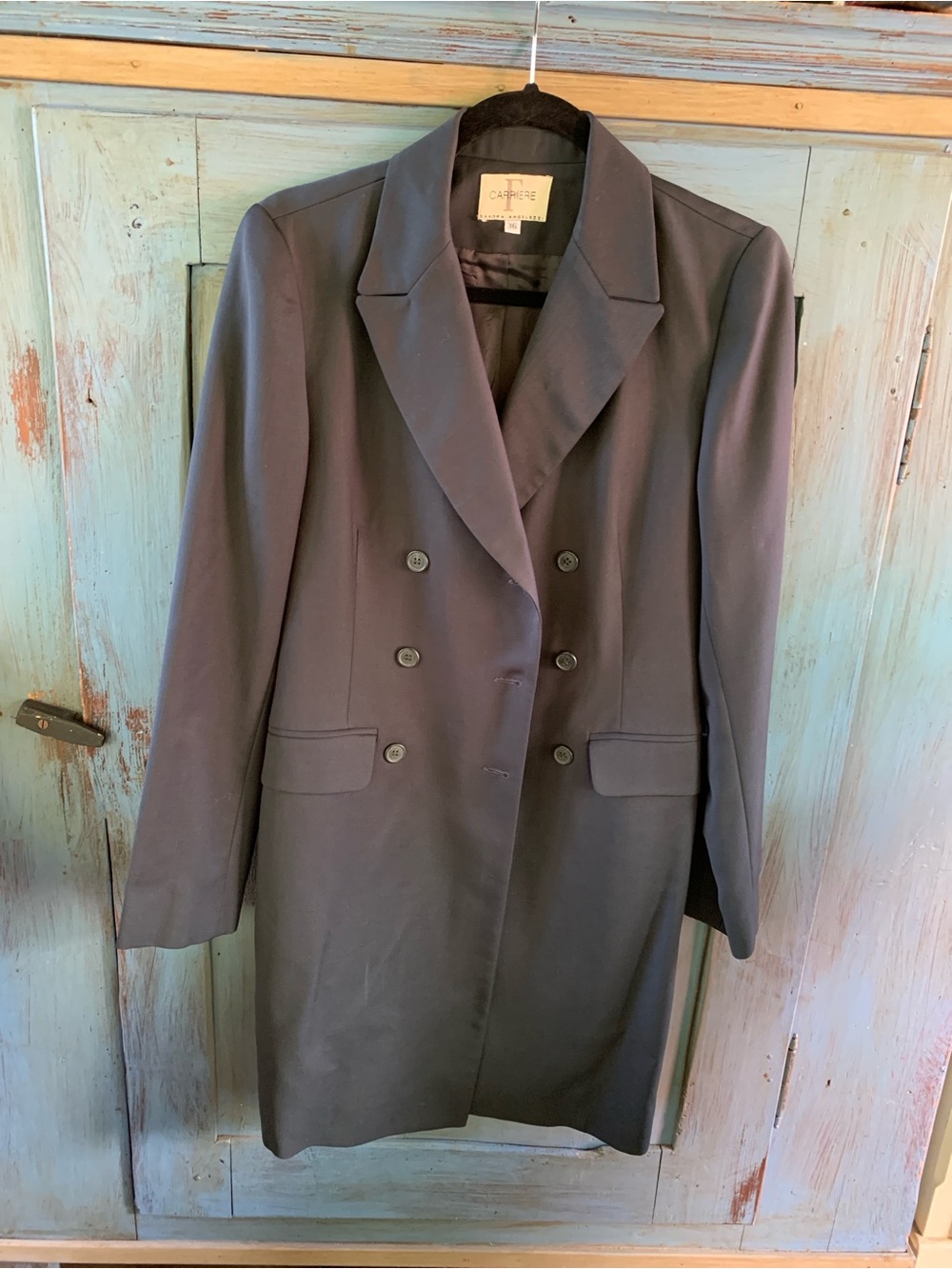 Women’s Double-Breasted Dark Grey Long Jacket.
